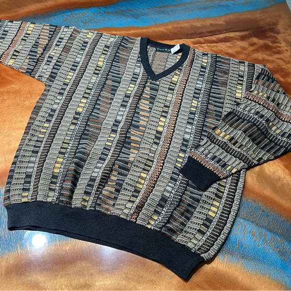 Vintage Tundra Canadian V-Neck knit sweater large NWOT brown black Coogi hip hop